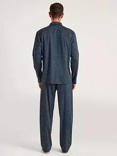 Элегантная пижама из мерцающего хлопка с принтом (рубашка и брюки) синего цвета CALIDA 